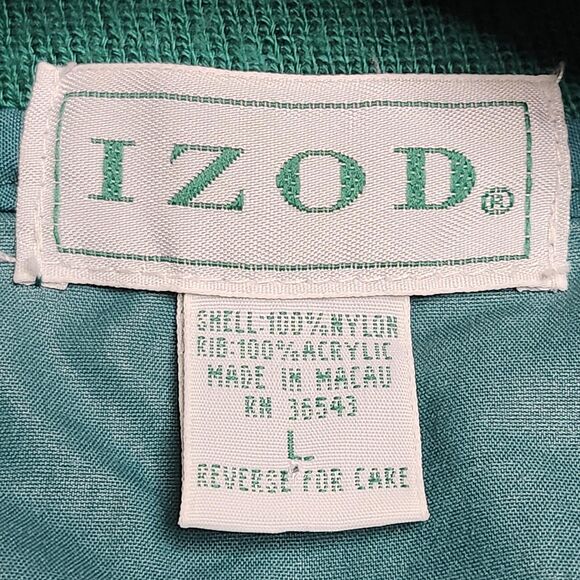 Vintage Izod Pullover Golf Jacket Mens Large Nylon V‎ Neck Ribbed Pockets 90s - Picture 11 of 12
